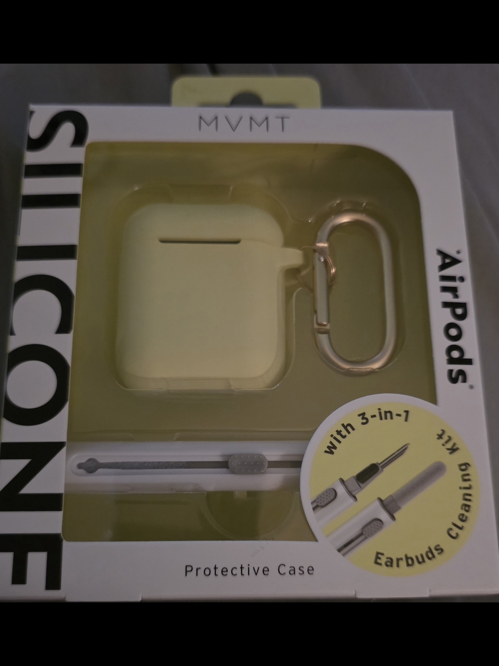 MVMT Pale Yellow AirPods Protective Case with Gold Carabiner